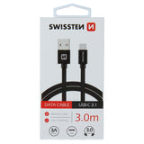 SWISSTEN DATA CABLE TEXTILE USB / USB-C 3.0M BLACK - SamoTech