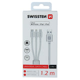 DATA CABLE SWISSTEN TEXTILE 3in1 MFi 1,2 M, SILVER - SamoTech