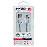 DATA CABLE SWISSTEN TEXTILE USB / USB-C 2 M SILVER - SamoTech